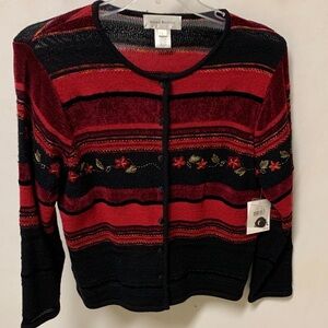 NWT Susan Bristol Women's Striped Red and Black Cardigan